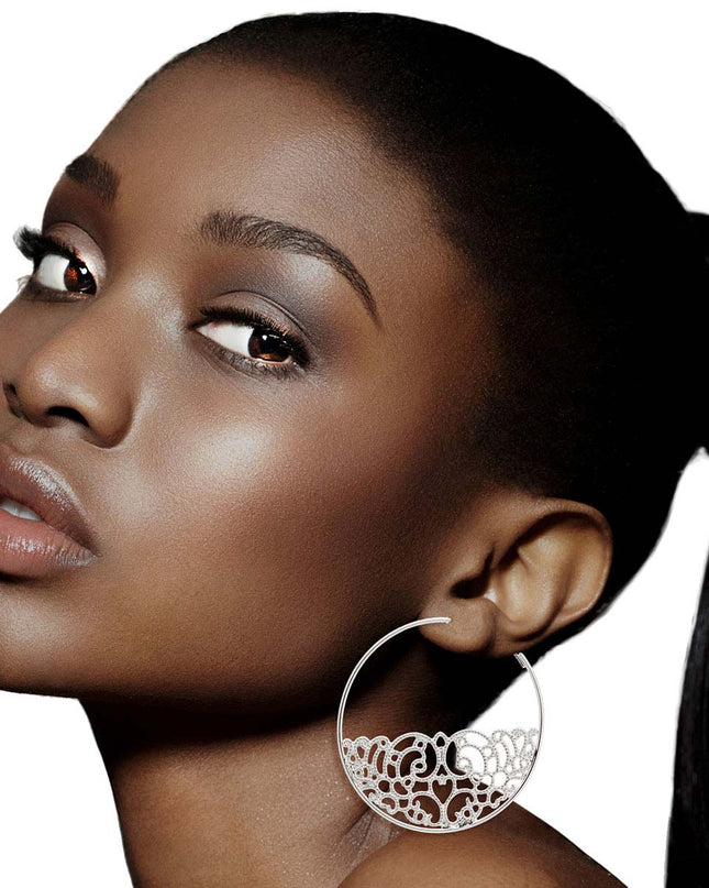Silver Half Filigree Hoops