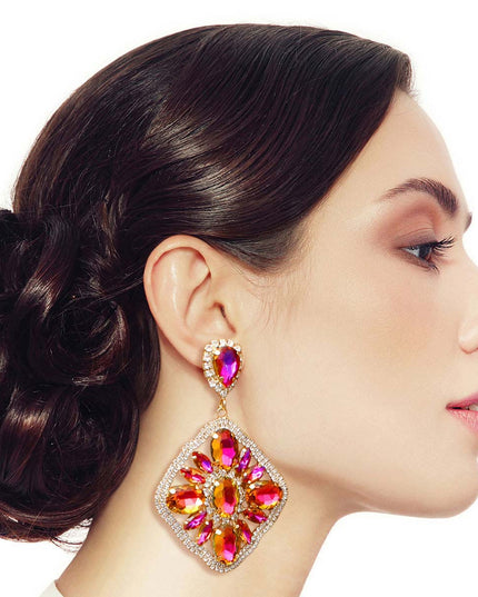 Purple Glass Crystal Diamond Earrings