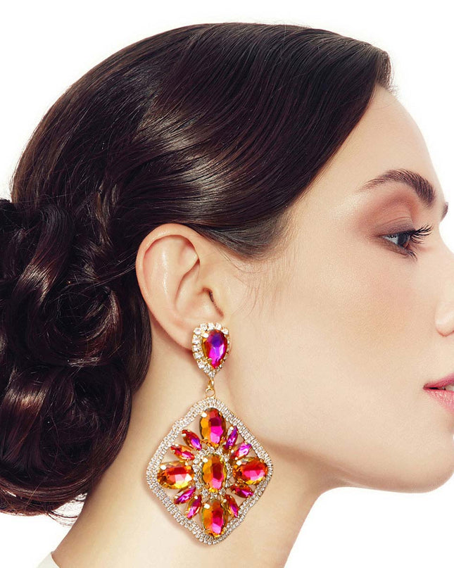 Purple Glass Crystal Diamond Earrings