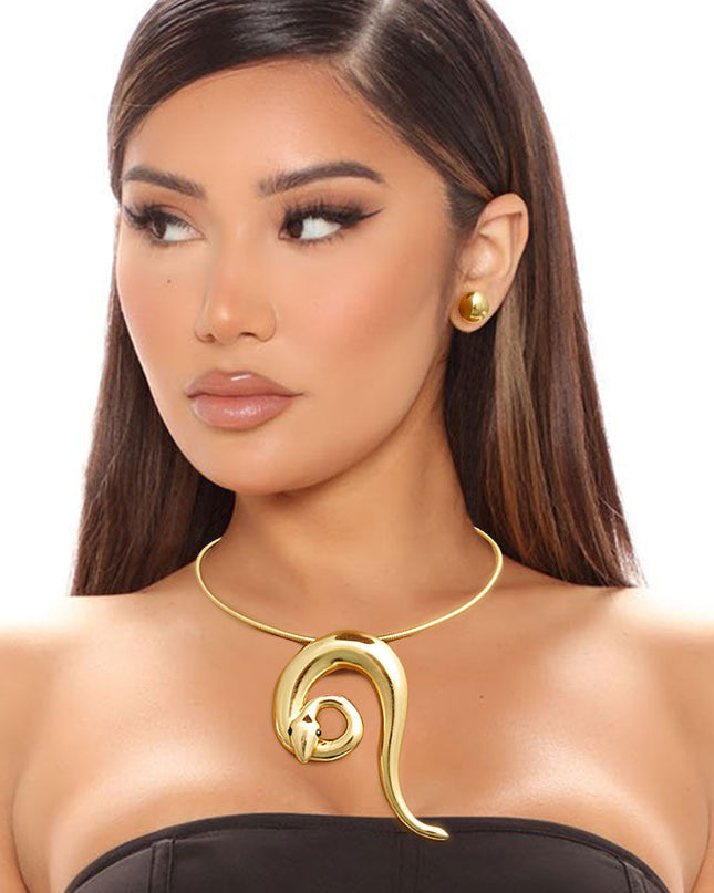 Gold Rigid Coiled Snake Necklace