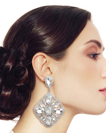 Silver Glass Crystal Diamond Earrings
