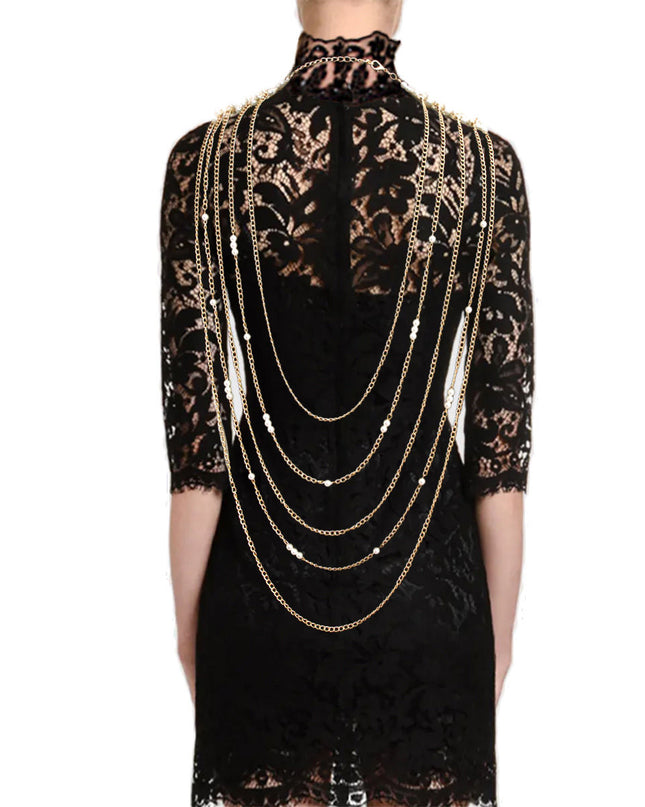 Cleopatra Chic: Cream Regal Back Drape Pearl Bib Necklace