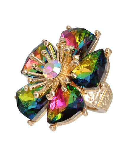 Pink Green Daisy Crystal Ring