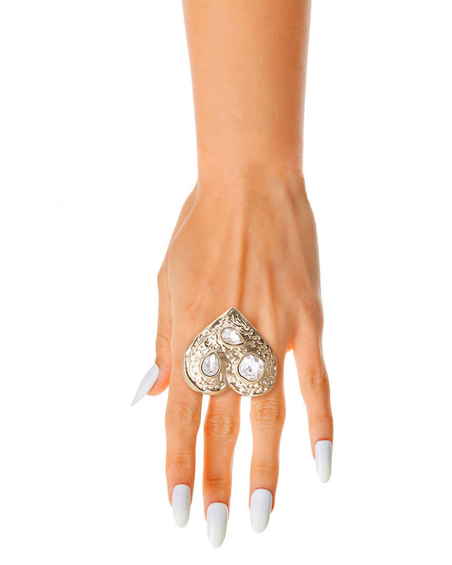 Gold Hammered Heart Stone Ring
