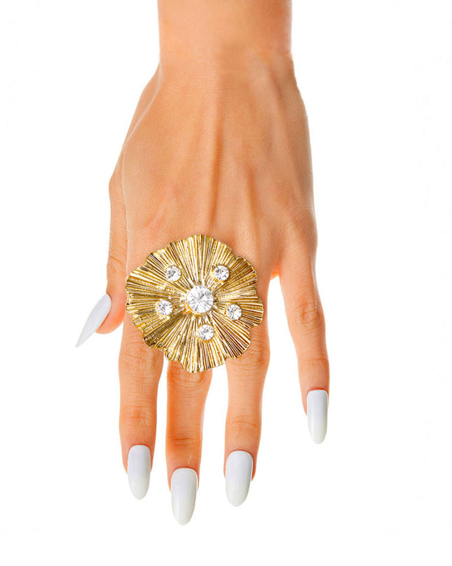 Gold Pleated Wavy Stone Ring