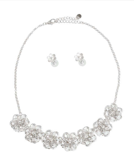 Silver Glass 3D Flower Collar Set