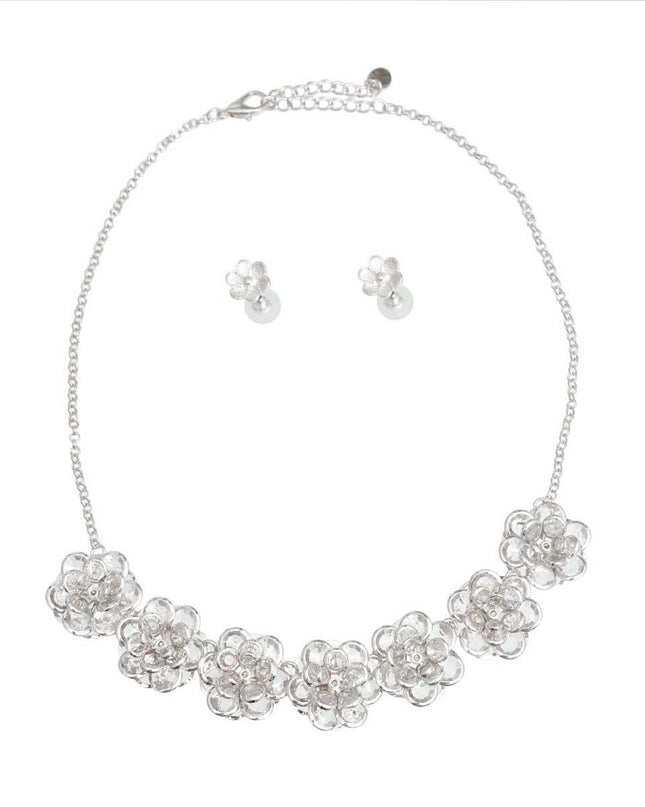 Silver Glass 3D Flower Collar Set