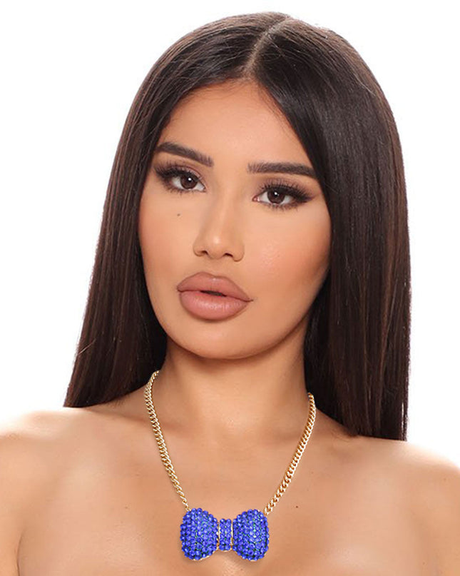Royal Blue Chunky Bow Necklace