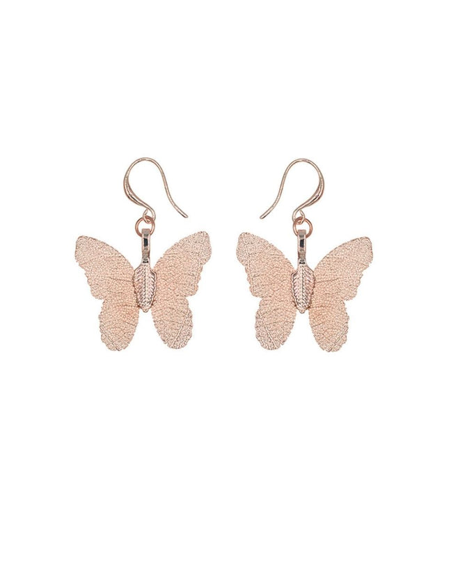 Rose Gold Dipped Real Leaf Butterfly Earrings