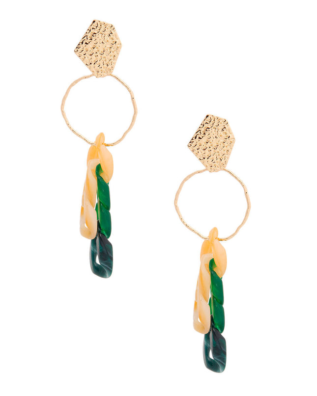 Green Link and Gold Drop Earrings