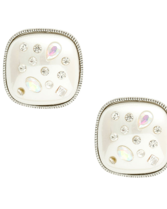 Silver White Pearl Square Studs