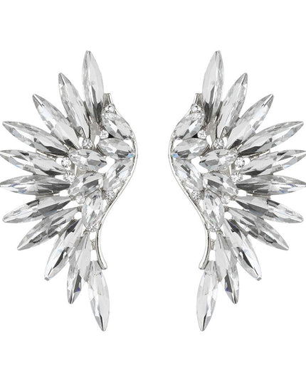 Silver and Rhinestone Wing Design Clip On Earrings