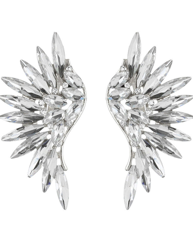 Silver and Rhinestone Wing Design Clip On Earrings