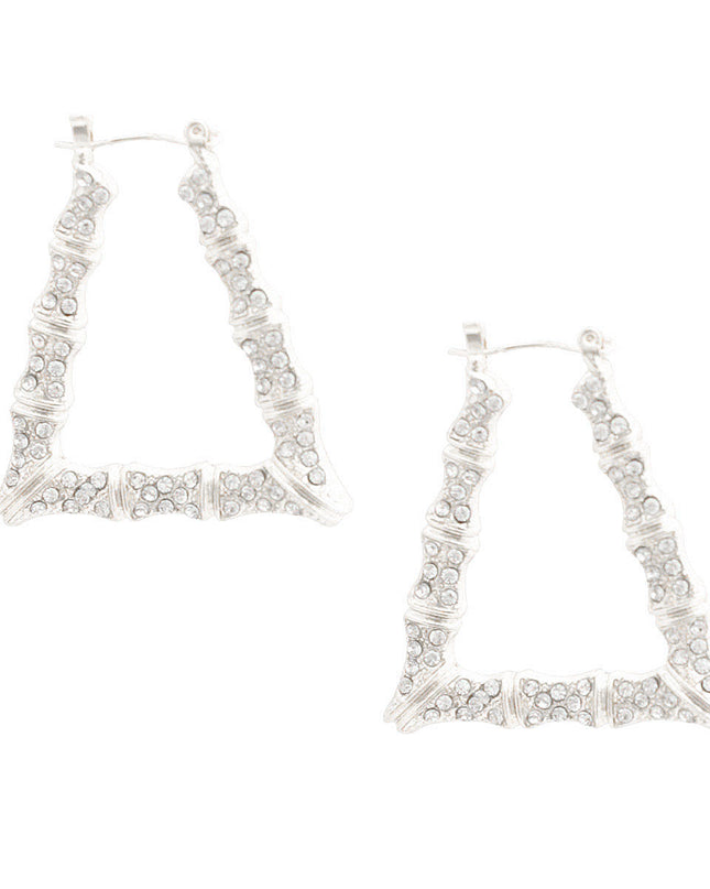 Silver Bling Trapezoid Bamboo Hoops