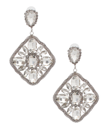 Silver Glass Crystal Diamond Earrings