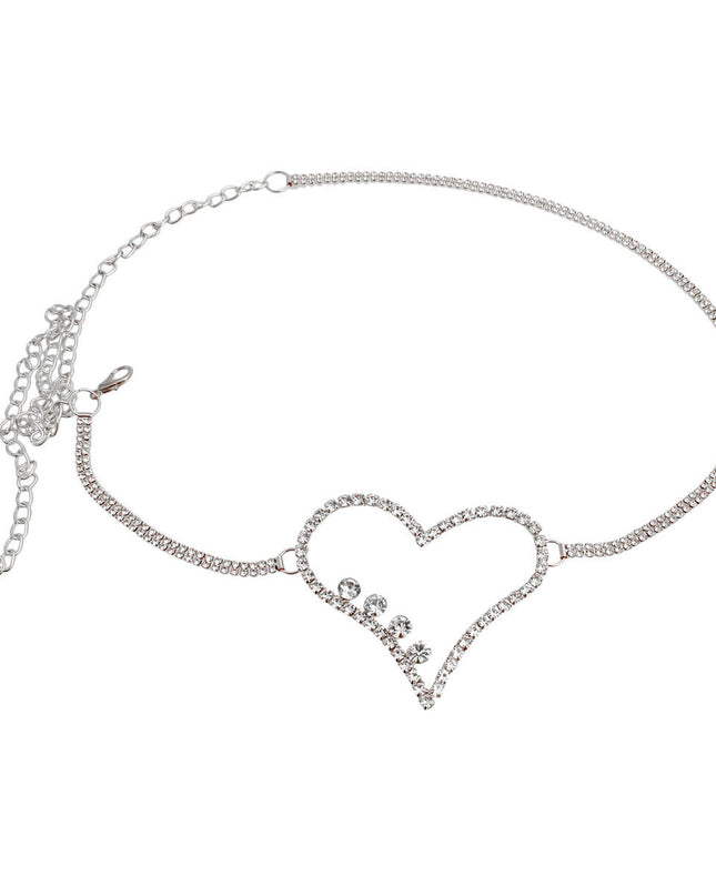 Silver Embellished Heart Chain Belt