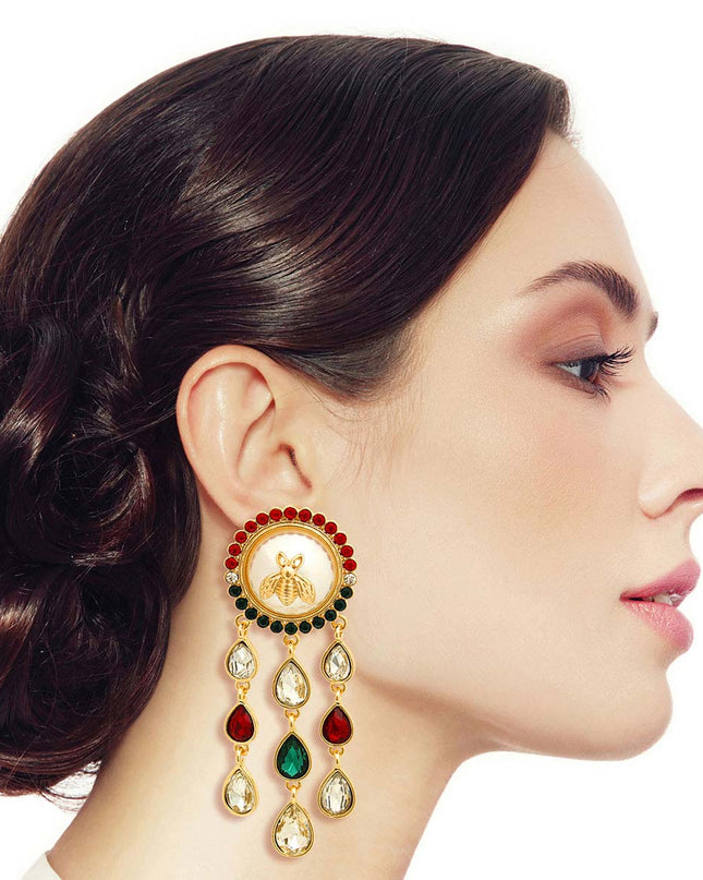 Vintage Look Red and Green Bee Earrings