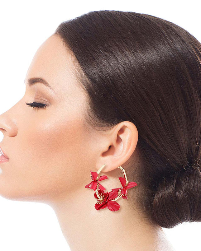 Red Metal Flower Hoops