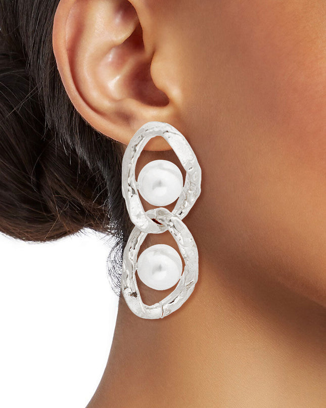 Silver Link Pearl Earrings