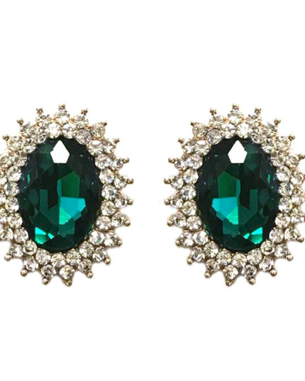 Oval Green Crystal Studs