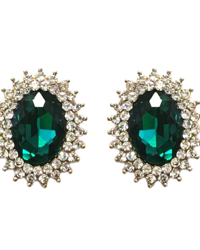 Oval Green Crystal Studs