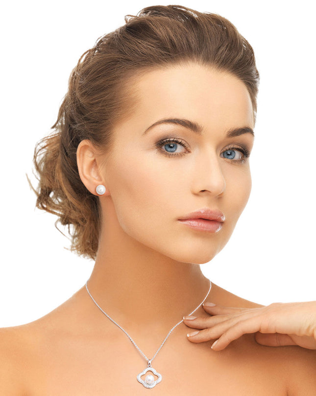 White Gold Plated Pearl CZ Necklace