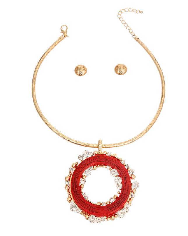 Red Rhinestone Round Pendant