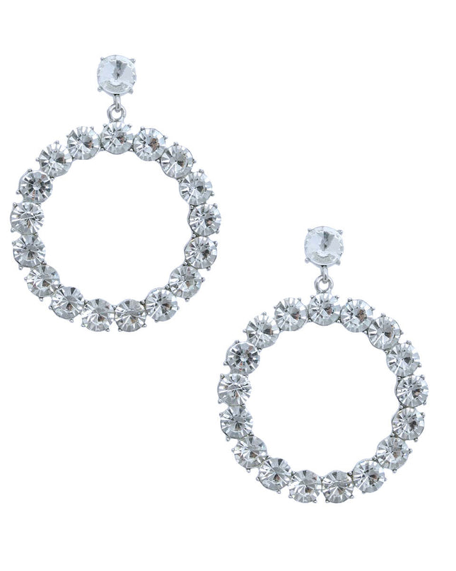 Silver Crystal Circle Drop Earrings