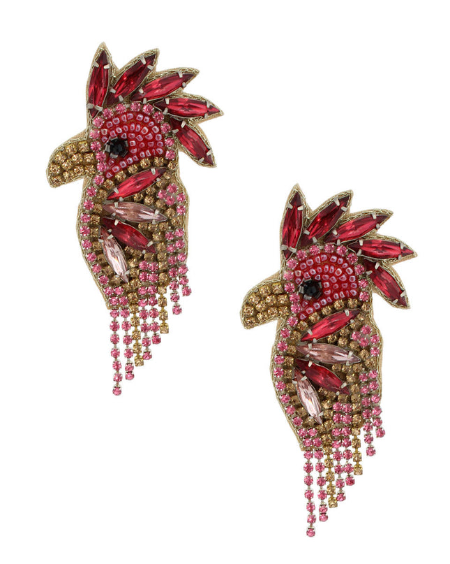 Pink Rhinestone and Bead Macaw Earrings