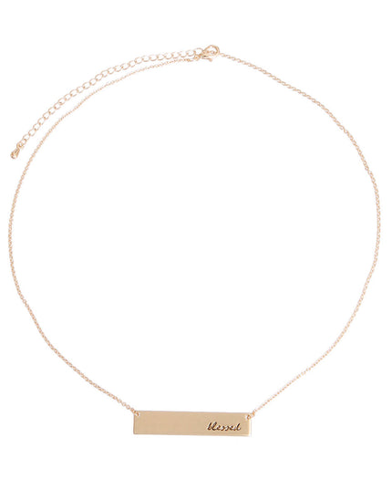 Gold Script Blessed Plate Necklace