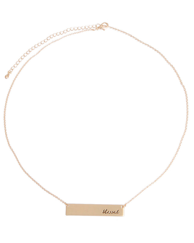 Gold Script Blessed Plate Necklace