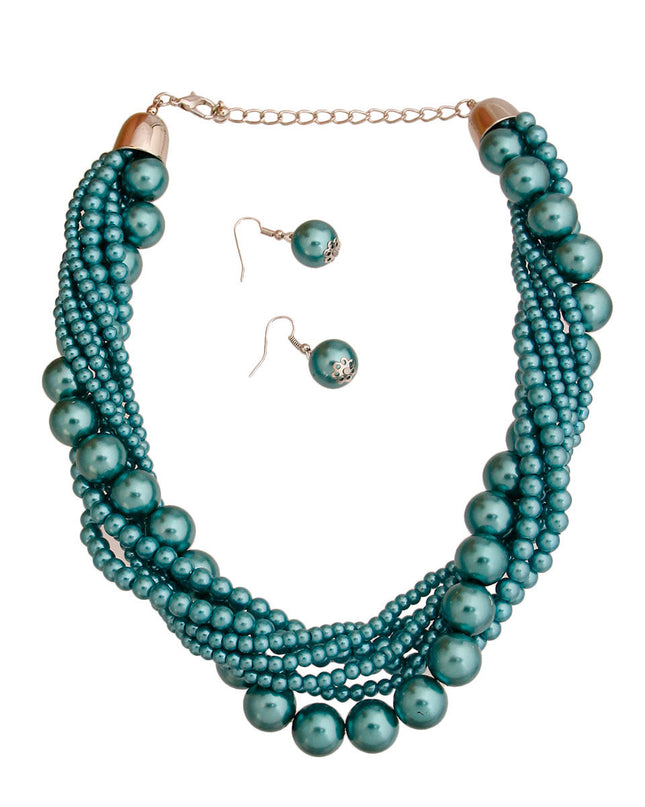 Teal Pearl Twisted Strand Set