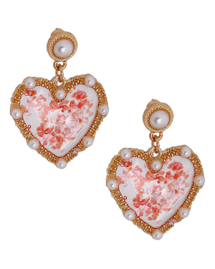 Pearl and Pink Resin Heart Earrings