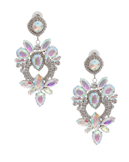 Silver Glass Crystal Heart Earrings