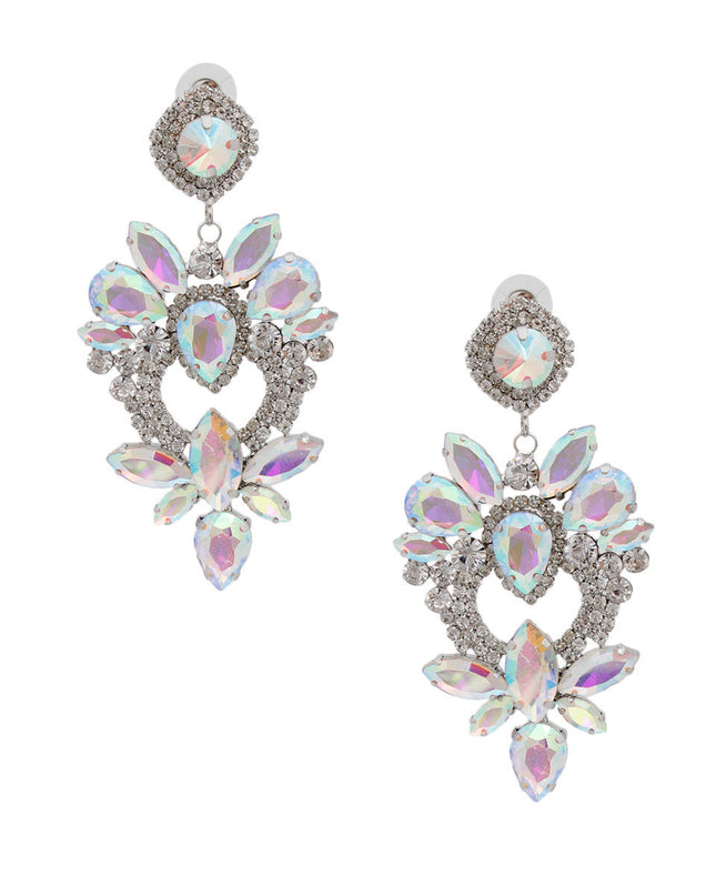 Silver Glass Crystal Heart Earrings