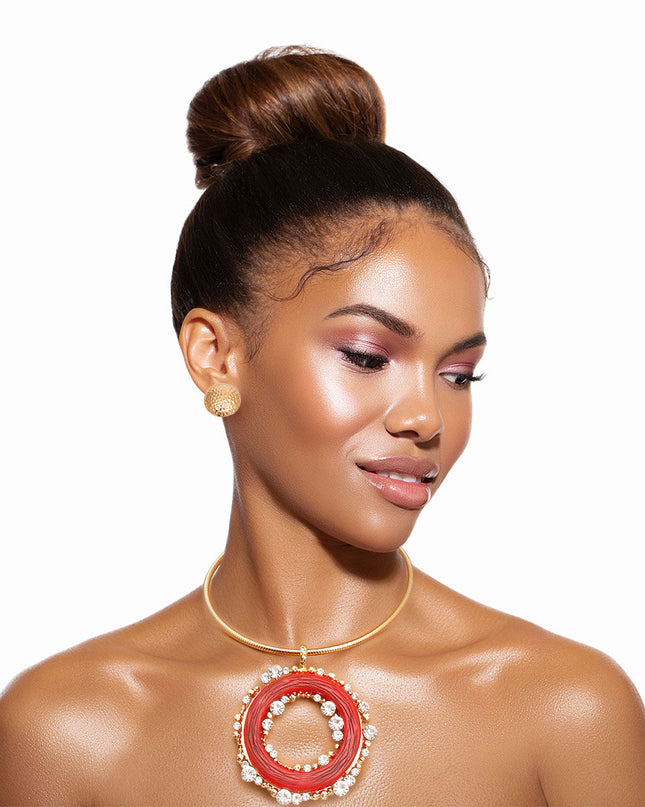 Red Rhinestone Round Pendant