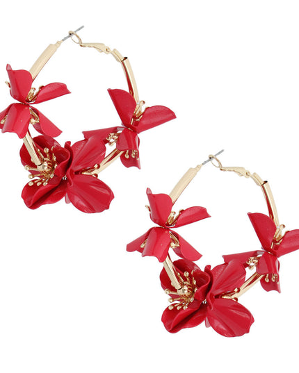 Red Metal Flower Hoops