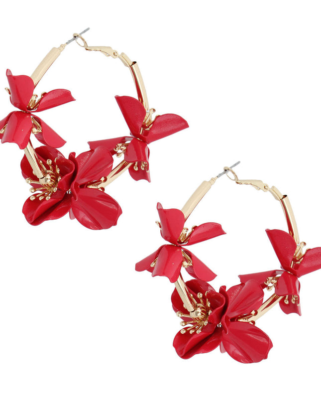 Red Metal Flower Hoops