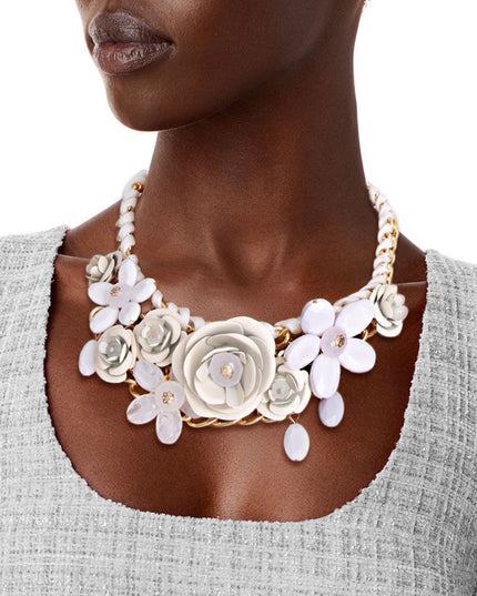 Cream Rose Chunky Collar Gold Necklace
