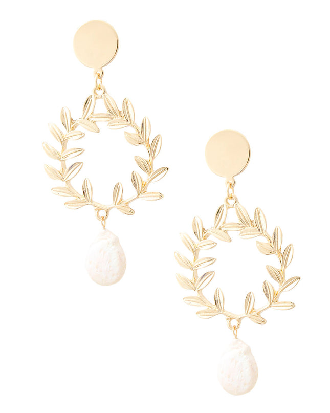 Leaf and Pearl Drop Earrings