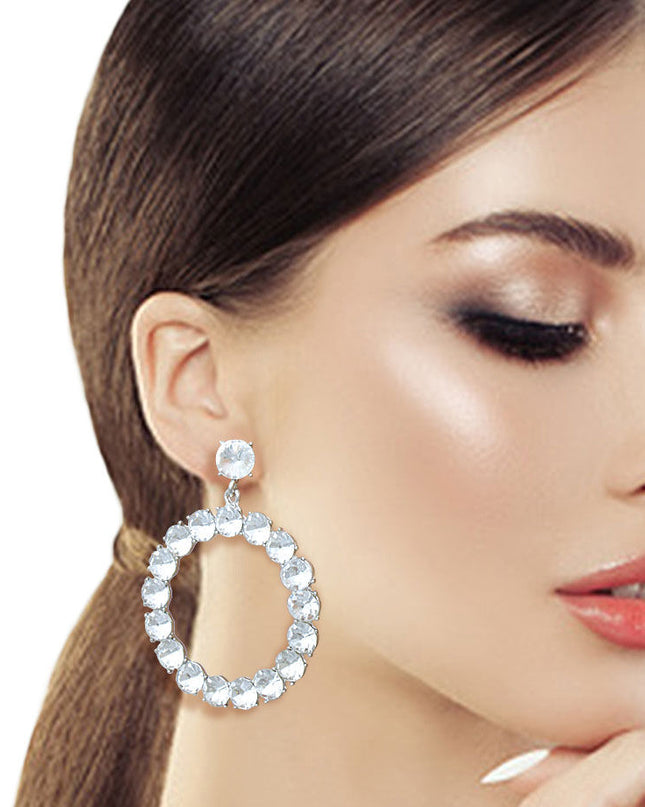 Silver Crystal Circle Drop Earrings
