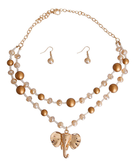 Neutral Glass Bead Elephant Necklace