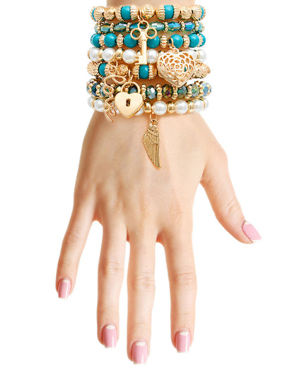 Teal and Pearl Love 7pcs Bracelets