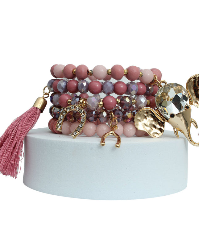 Mauve Bead Elephant Charm Bracelets