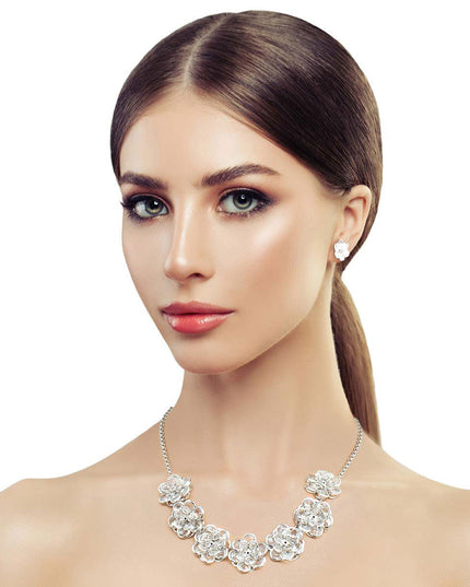Silver Glass 3D Flower Collar Set
