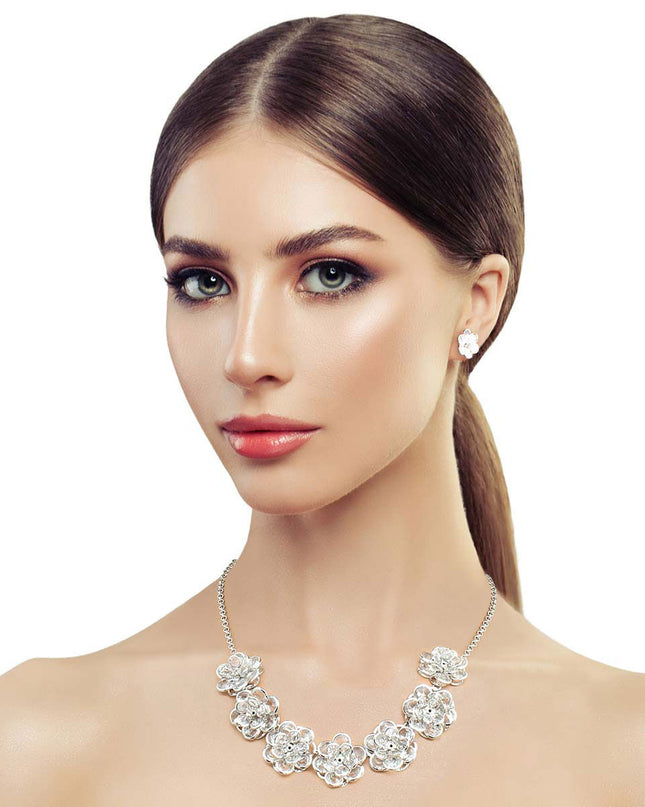 Silver Glass 3D Flower Collar Set