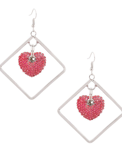 Silver Drop Diamond Pink Earrings
