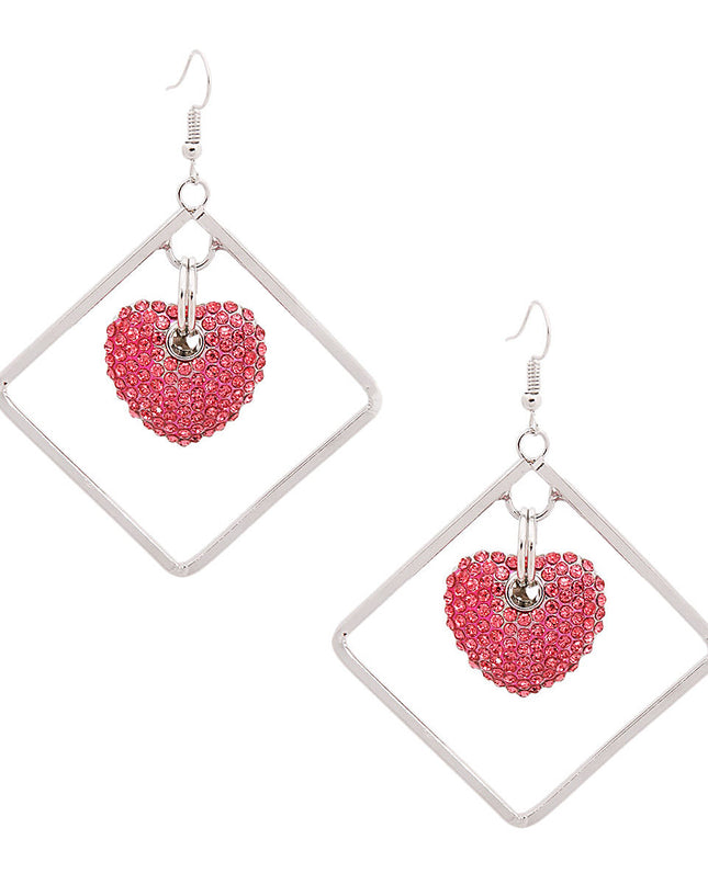 Silver Drop Diamond Pink Earrings