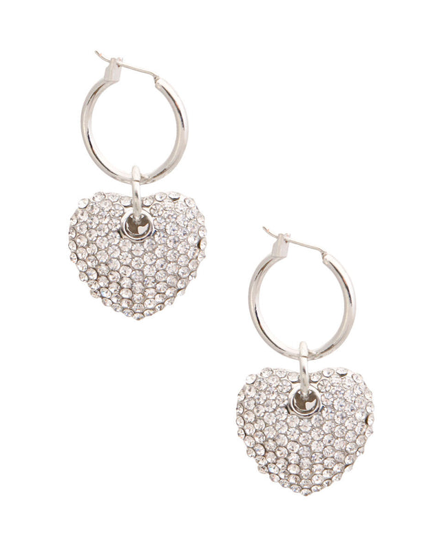 Silver Heart Charm Hoops