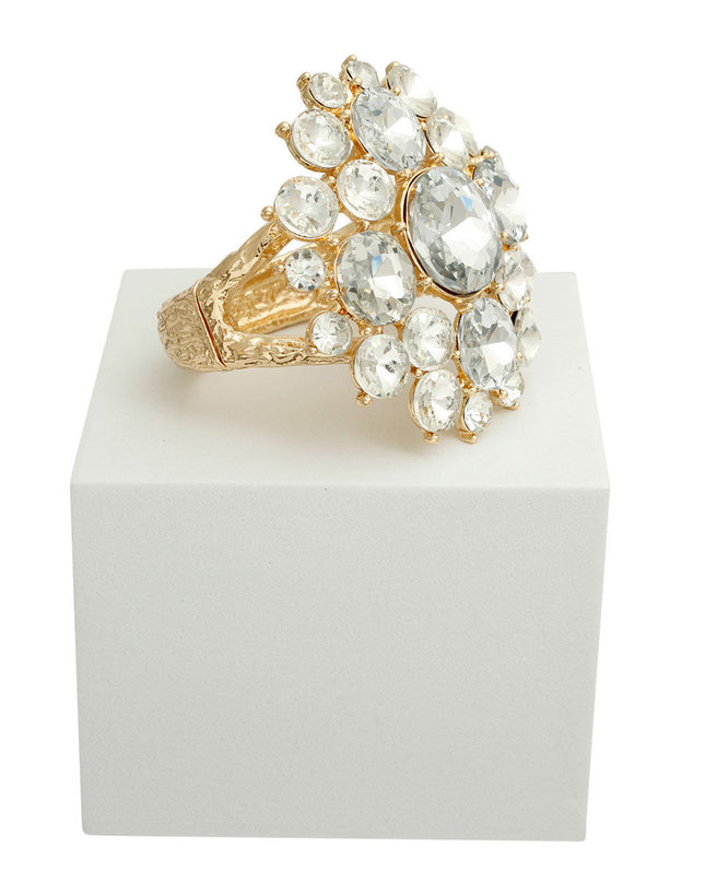 Gold Round Clear Crystal Chunky Cuff